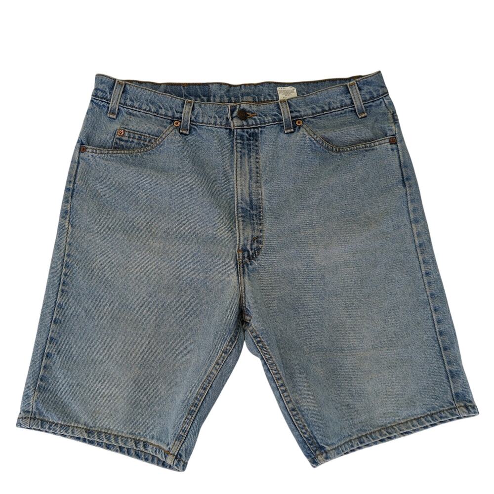 Vintage Levis‎ 505 Orange Tab Denim Shorts Mens 38 Light Wash Blue Made USA 90s